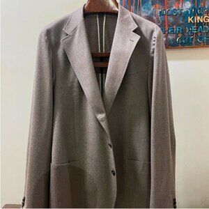 Unworn Men's Italian Bespoke Jacket - Taupe Biella Light-Weight Wool Flannel 52L